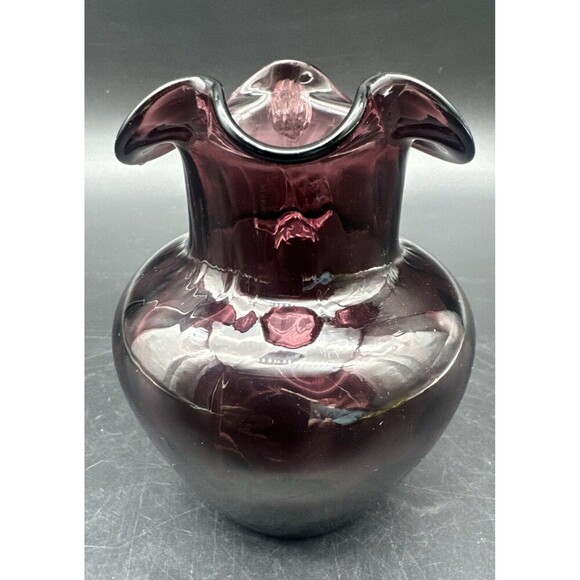 VTG Beacon Glass Co Amethyst PURPLE Coin Dot Ruffled Top Pitcher Bud Vase 5” - Picture 4 of 7